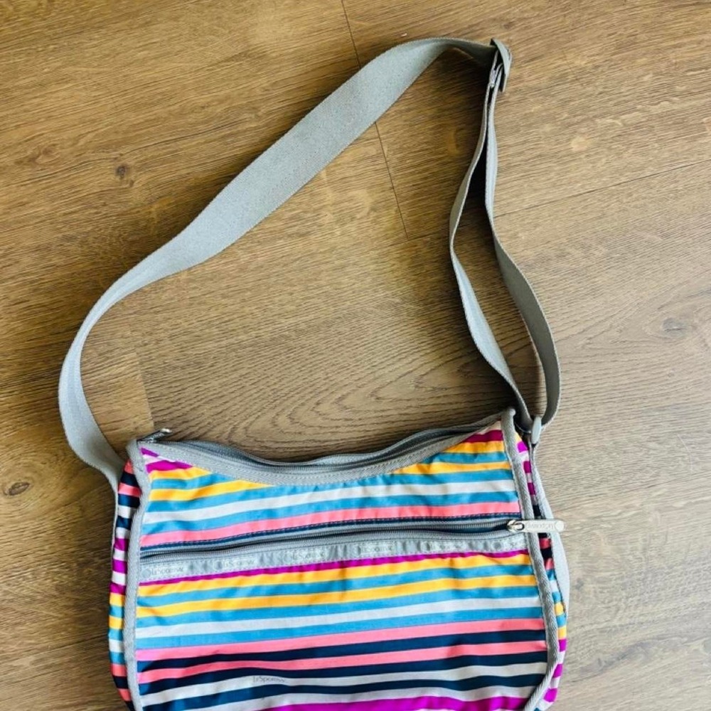 LeSportsac Striped Crossbody Bag Y2K Multi Color Rainbow Nylon Messenger Bag